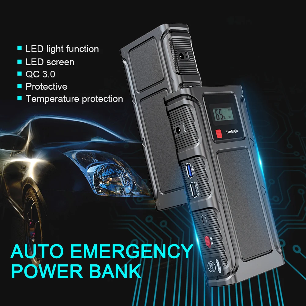 Портативный автомобильный пусковой источник питания черное портативное