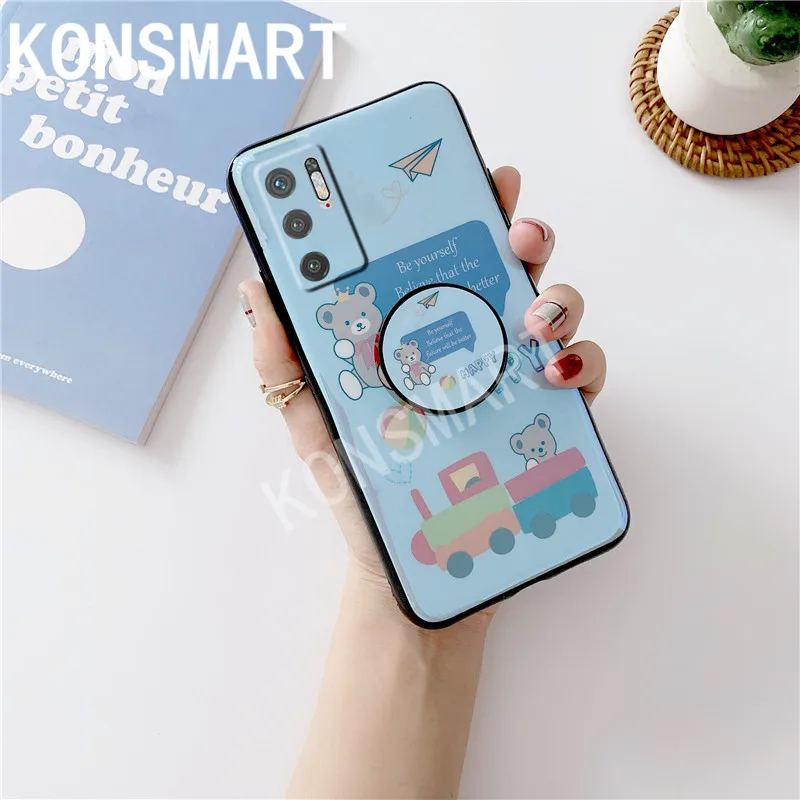 

KONSMART For Xiaomi Redmi Note 10 5G 2021 Case Cartoon Cute Bear Back Cover POCO M3 Pro 5G Silicone Soft Phone Cases With Holder