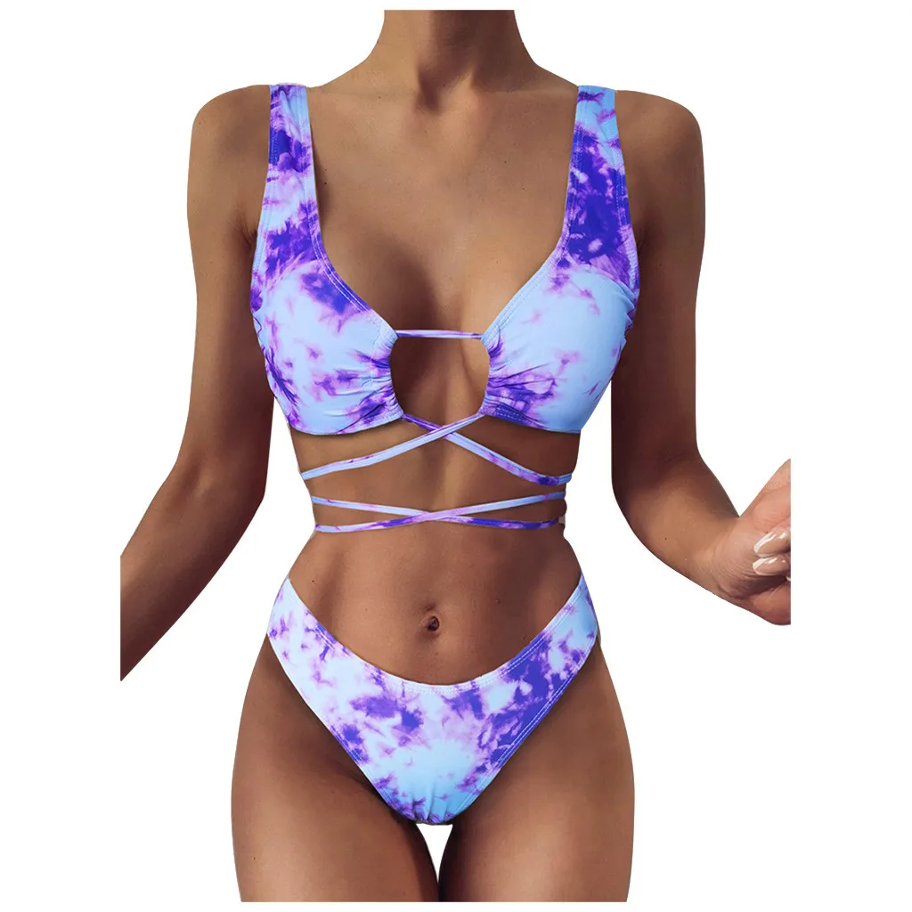 Бикини с завязками и краской Сексуальный Бандаж перекрестными ремешками