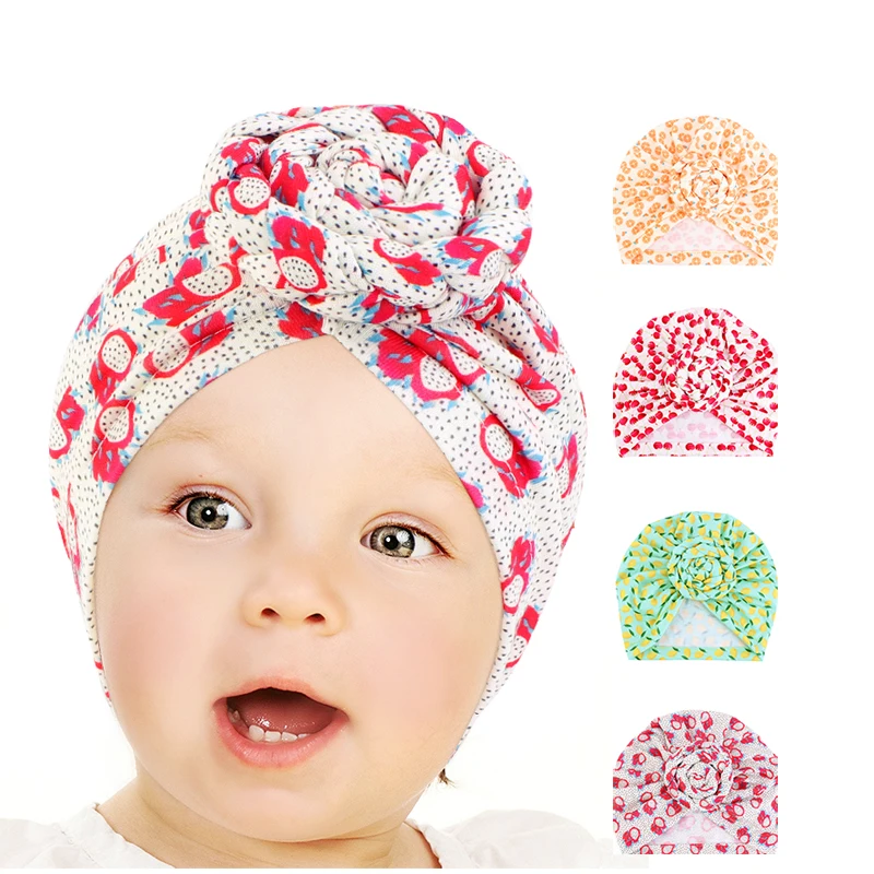 

Cute Printed Fruit Newborn Kids Turban Hat Girl Cotton soft headscarf Comfortable Vogue Turban Hair Band Beanie Baby Hairband