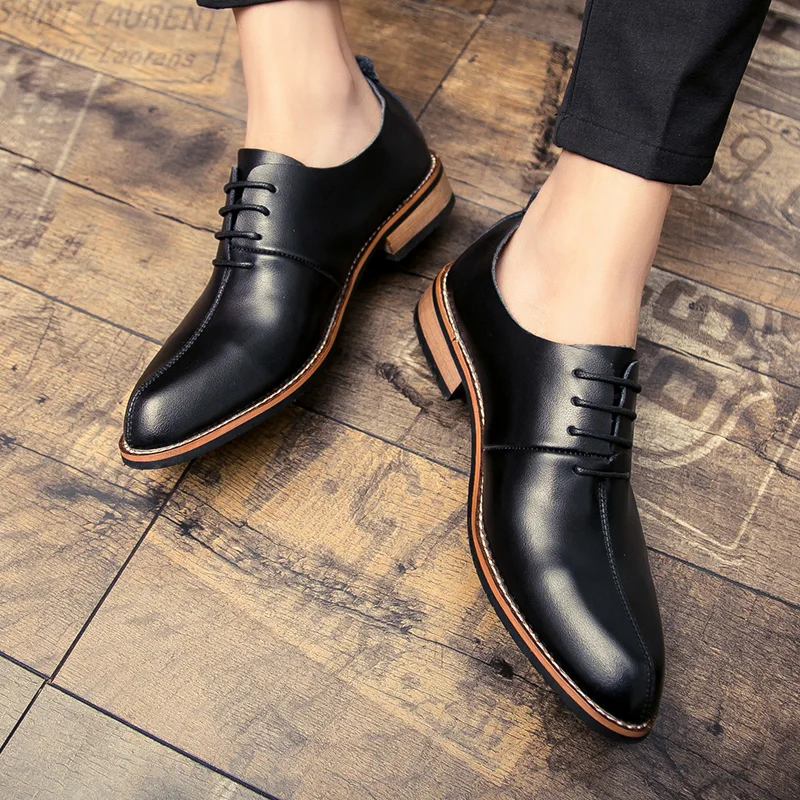 

leather Men Dress Shoes Buckle Strap Office Business Wedding party Handmade Formal Pointed Toe lace up Oxfords Men Shoes k3