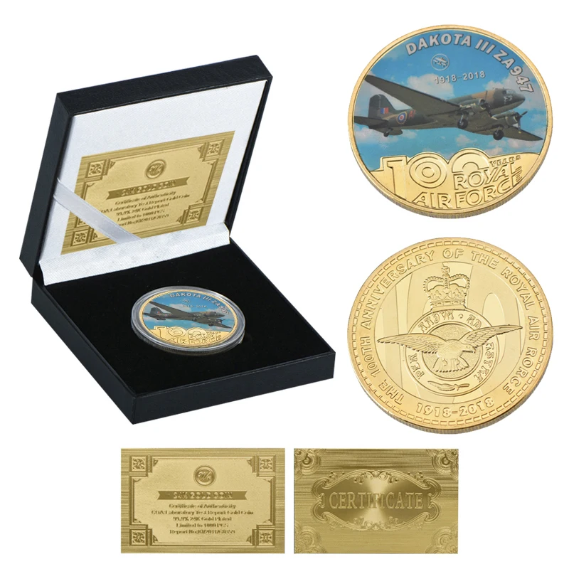 coin with box 5 WR Королевские ВВС 100-летие золотые металлические монеты оригинальная копия монеты коллекционные вещи евро копия монеты подарки на день рождения сувенир - Цвет: coin with box 5