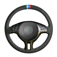 non slip durable black suede light blue blue red marker car steering wheel cover for bmw e39 e46 325i e53 x5