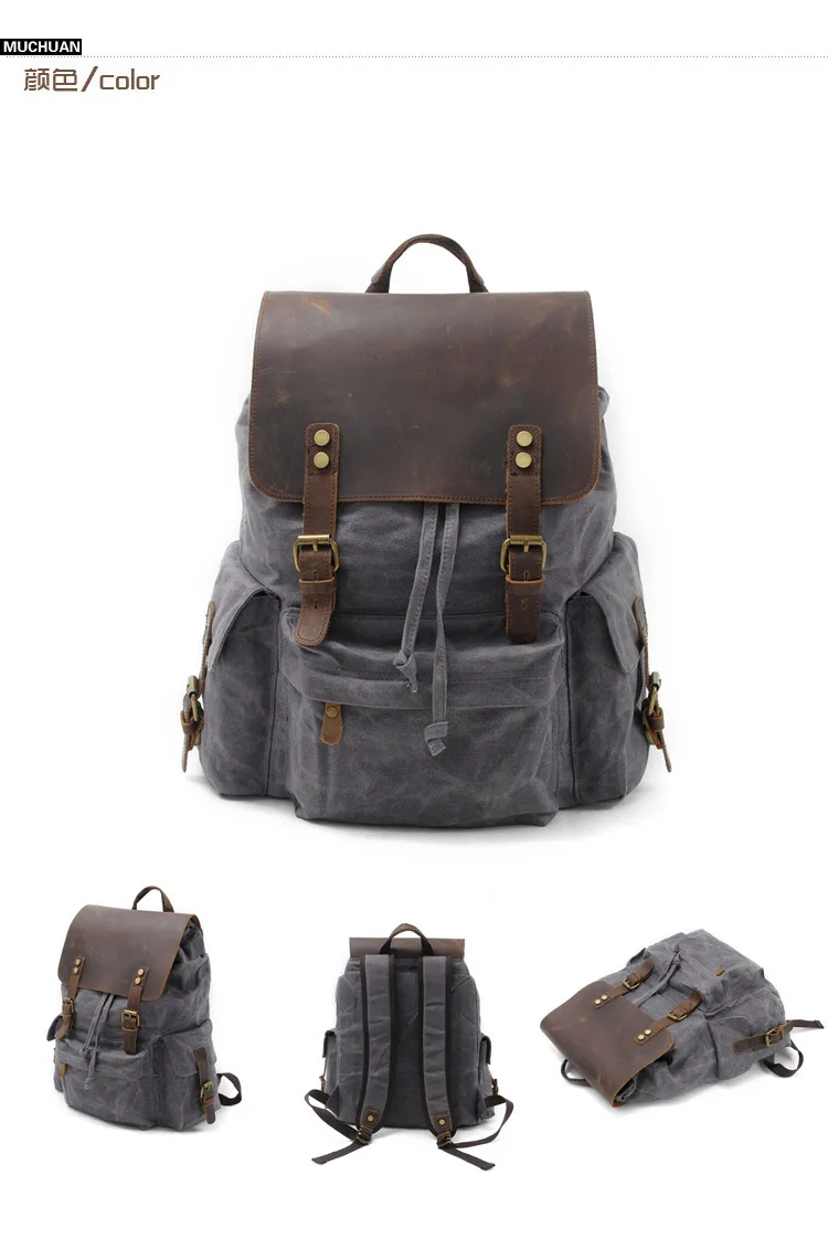 

Multifunctional Leather Canvas Backpack Men Military Backpack Boy Girl Vintage School Backpacks Shoulder Laptop Backpacking