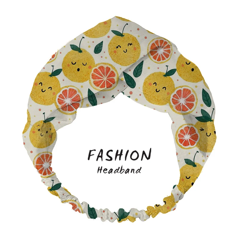 

2020 Women Summer Hair Accessories Bohemian Hair Bands Grapefruits Galore Print Headbands Cross Bandanas Headwrap Scrunchies