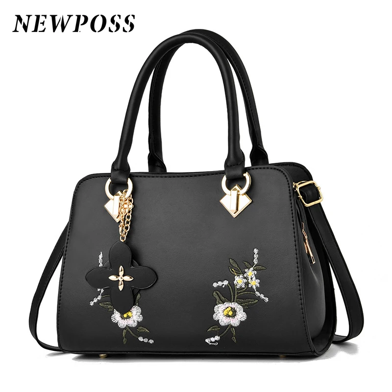 Сумка NEWPOSS женская с вышивкой вечерняя сумочка на плечо из лакированной кожи саквояж кросс боди цветочным