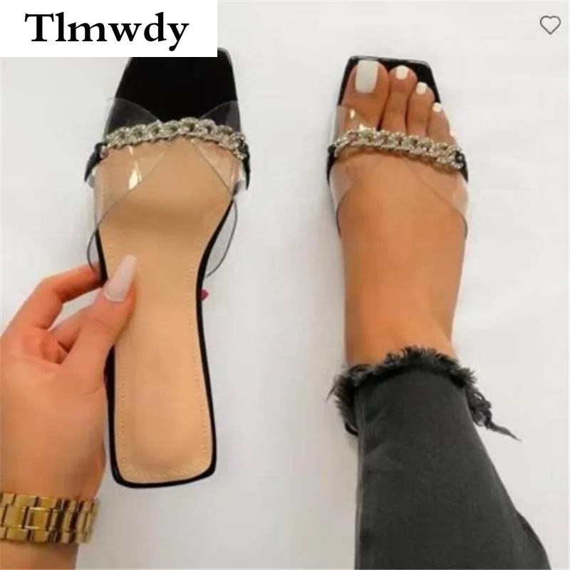 

2021 новые летние женские тапочки с плоской подошвой; На высоком каблуке; Модные прозрачные стразы сандалии с плоской подошвой, уличные пляжн...