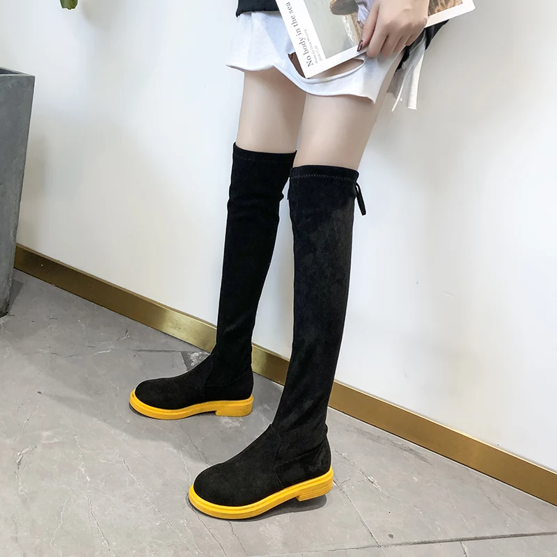 Высокие сапоги до бедра на шнуровке женские зимние ботфорты выше колена