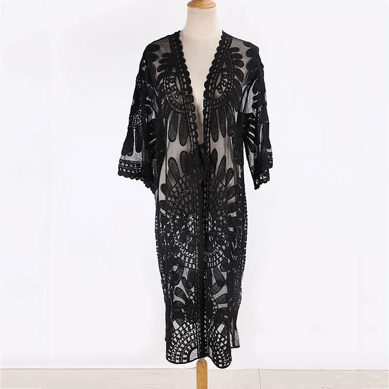 FORERUN кружевная накидка женское белое пляжное платье прозрачные летние платья с