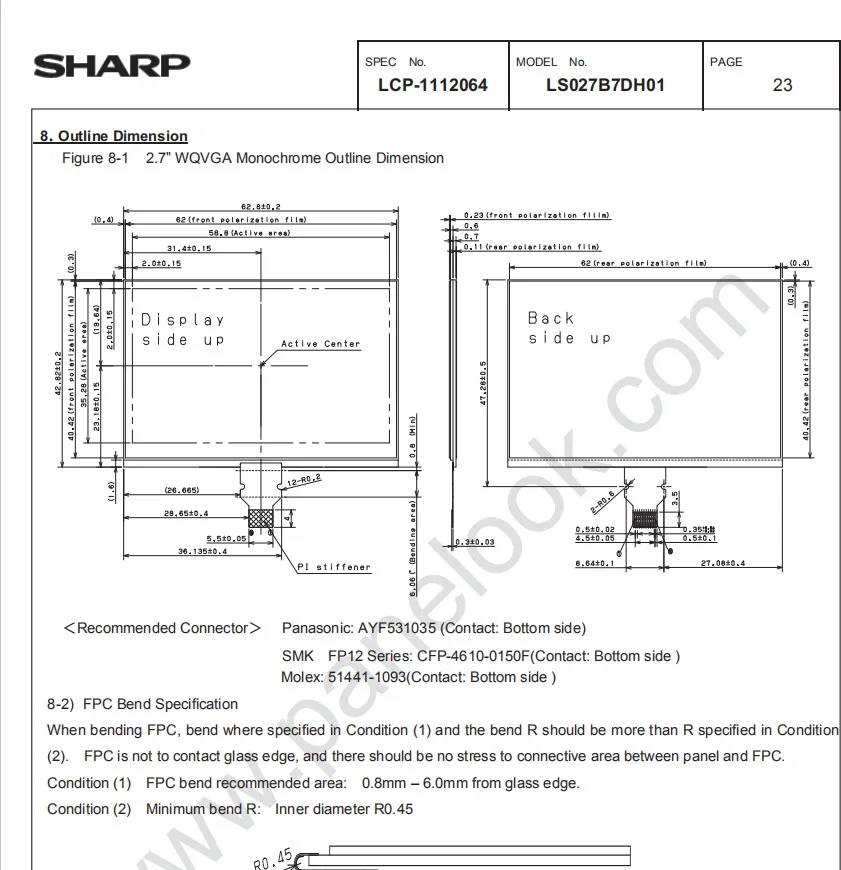 Монохромный ЖК-дисплей Sharp 2 7 дюйма 400*240 прозрачный подходит для портативной