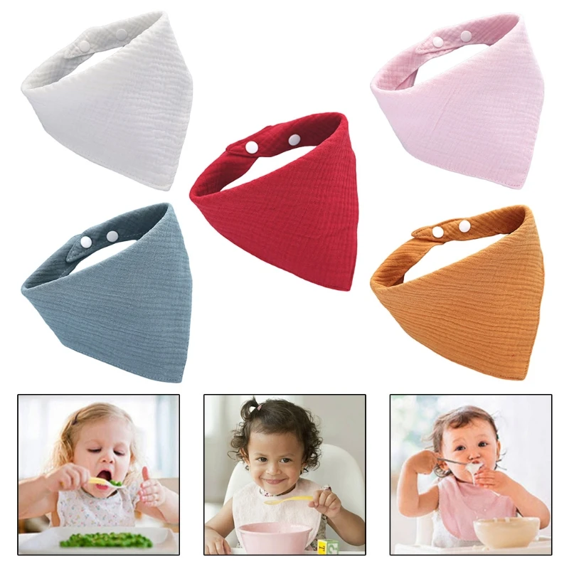 

Baby Infants Feeding Bibs with Snaps Newborn Burp Cloth Soft Gauze Saliva Towel Toddler Bandana Triangle Scarf