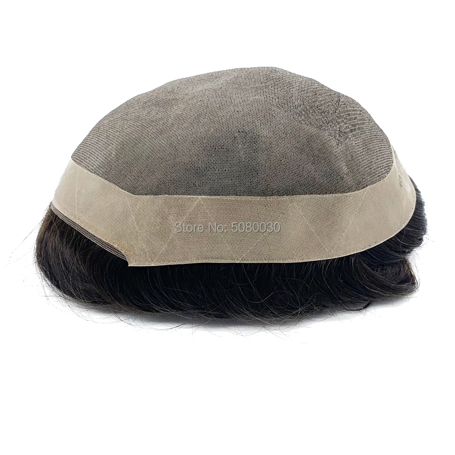 

Top Quality 100% Human Hair Toupee Mono Lace NPU Poly Coating Around Indian Human Hair Toupee