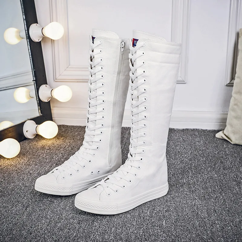 

Women Sneakers Size 43 High Top Ladies Canvas Wedge Boots White Sneakers Women Black Trainers Flats Lace Up Sneaker for Ladies