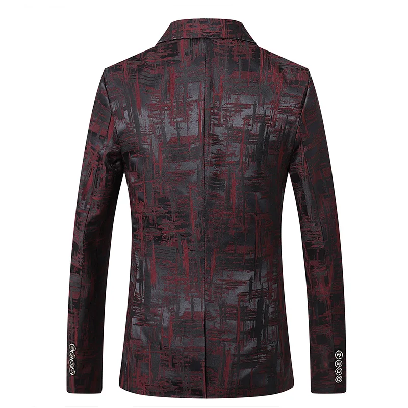 Модный принт мужской пиджак Осень Новый Slim Fit Повседневная костюм высокого