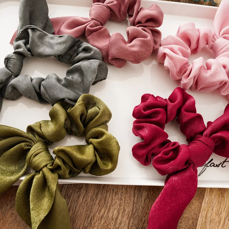 

1 Set 12 Piece Fashion Fringed Bow Ribbon Large Intestine Hair Tie Women's Bunny Ears Ponytail Hair Tie Headdress