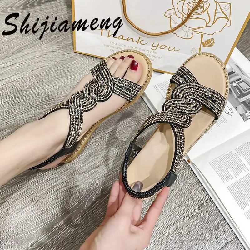

Fashionable women's sandals 2021 summer new casual women's shoes low top black elastic flat shoes