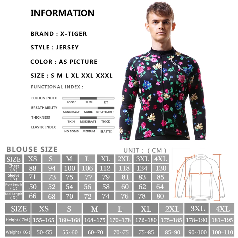 

X-Tiger 2019 Autumn Pro Cycling Jerseys MTB Cycling Clothing Breathable Bicycle Clothes Maillot Ciclismo Sportswear With Flowers