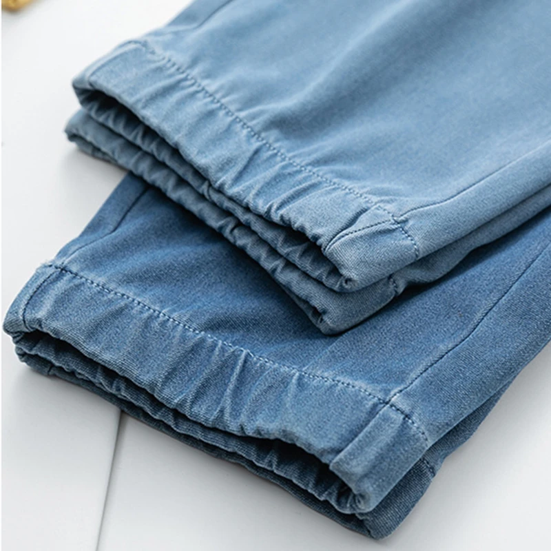 

Spring Summer Jeans Women High-Waist Casual Cargo Pants Female Loose Thin Denim Trousers Ladies Drawstring Cotton Pencil Pants