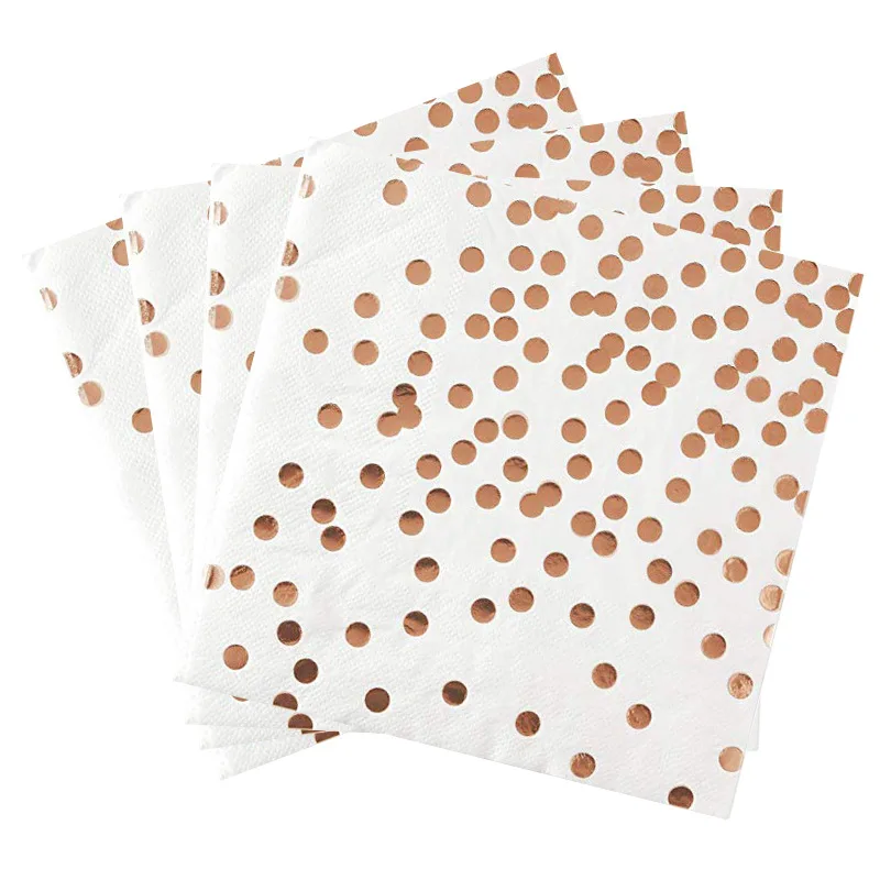 

8pcs New Style White Rose Gold Dot Party Supplies Disposable Paper Cup Paper Pallet Birthday Tableware Set