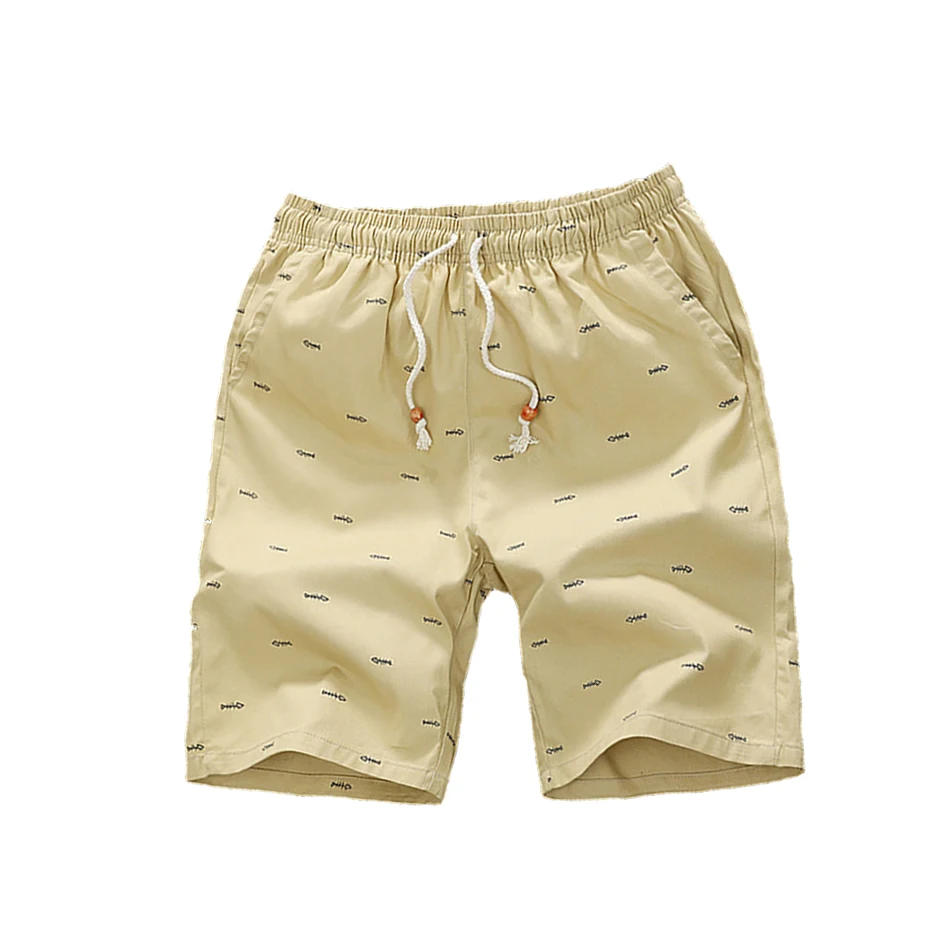 

2021 New Casual Beach Summer Men Shorts Fashion Fishbone Printing Cotton Board Shorts Bermuda Cool Breathable Swimwear Pants