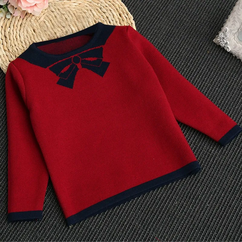 

Kid Autumn Winter Suit 2-8T Children's Clothing Girl Long Sleeve Clothes Set Bowknot Sweater Blouse Tops+Short Skirts Outfits