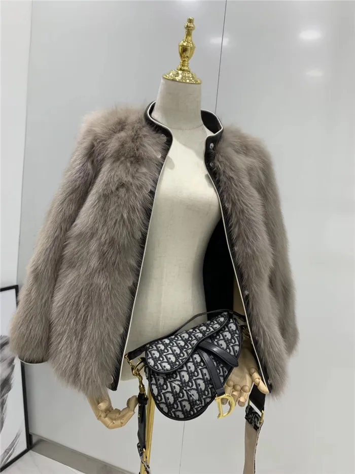 Abrigos mujer invierno шуба из натурального Лисьего меха женская зимняя короткая Повседневная мотоциклетная Лоскутная куртка из натуральной кожи Верхняя одежда