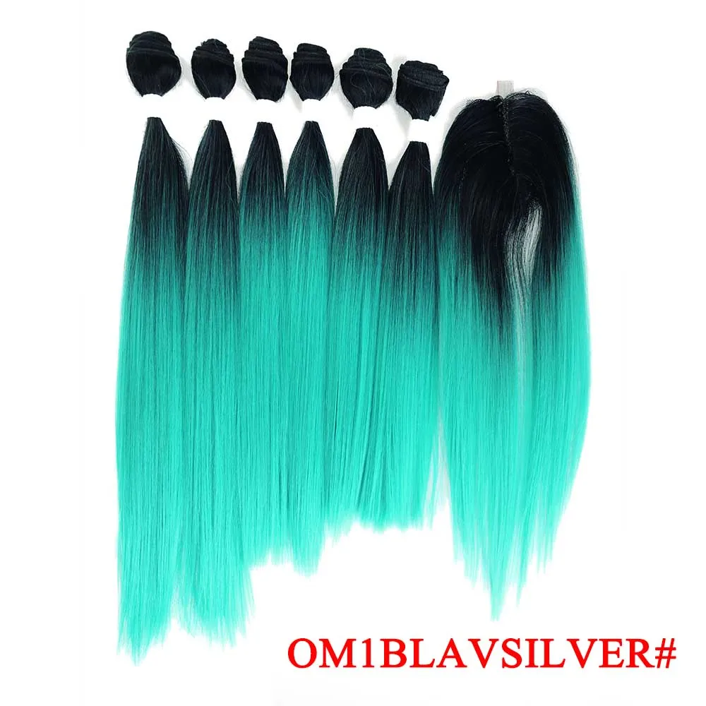 OM1BLAVSILVER SOKU, черные, синие, фиолетовые, красные синтетические пряди для волос, с застежкой, 14-18 дюймов, прямые волосы Yaki, плетение, 6 пряди, с застежкой на шнуровке - Цвет: OM1BLAVSILVER