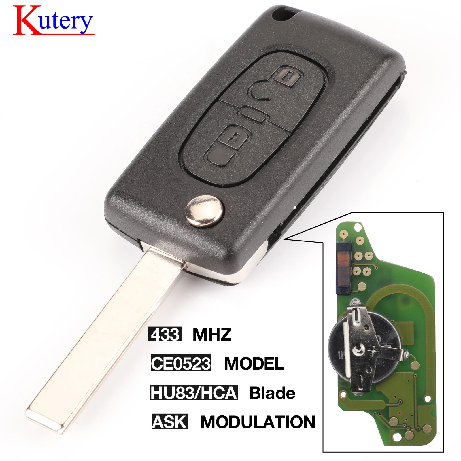 Kutery CE0523 дистанционный ключ для Peugeot 308 3008 408 2 кнопки 433 МГц PCF7941 ask электронная