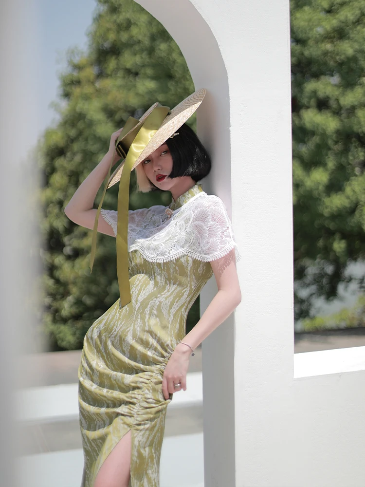 

Fu Liu Yu dress] four Jin homemade daily life clothes can wear French style retro floral improved Qipao two pieces