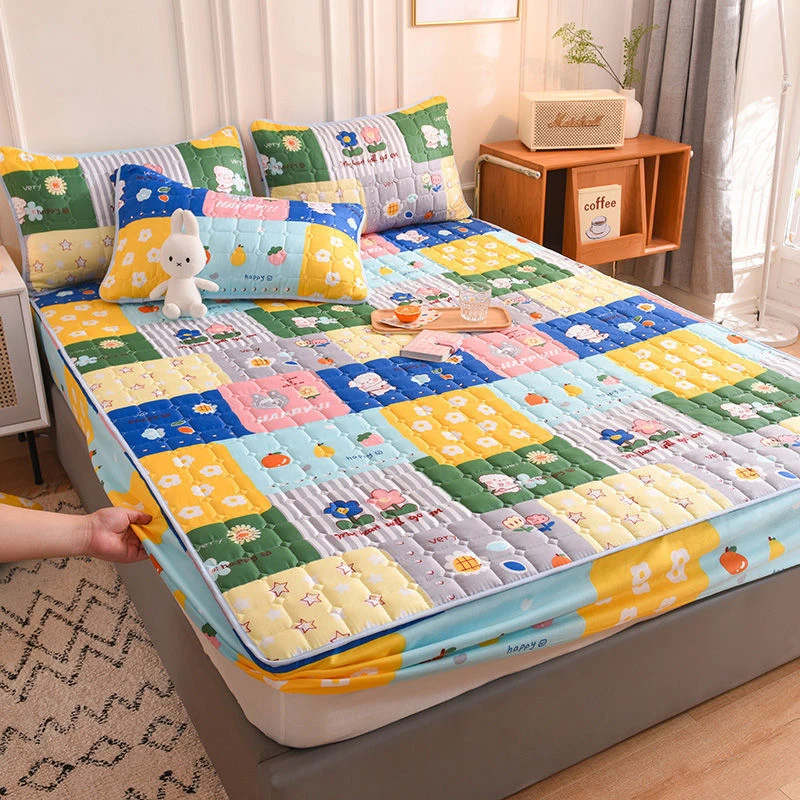 

Air-Permeable Quilted Mattress Cover Soft Sanding Fabric Bed Pad Protector Cover Twin King Bed Cover Not Included Pillowcase