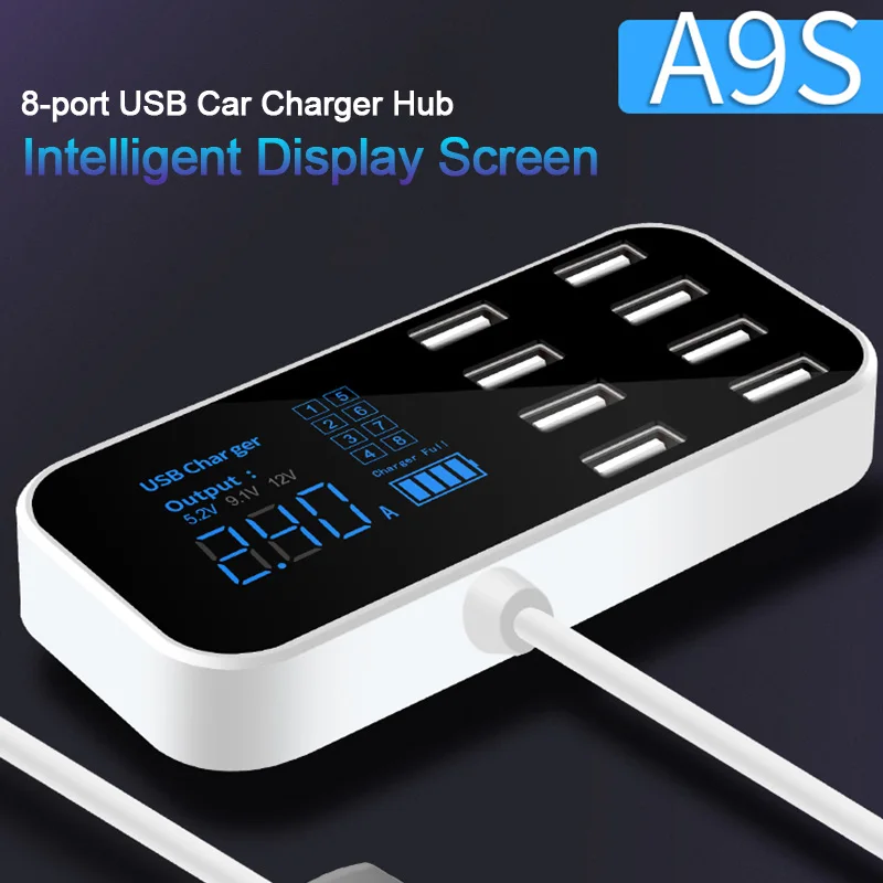 8 портов USB Автомобильное зарядное устройство QC3.0 Быстрая Зарядка телефона 40 Вт 2.4A