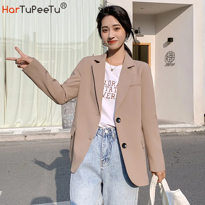 

Spring Autumn Women Suit Jacket Korean Style Slim Fit Girls Blazer Coat Solid Khaki Black Long Sleeve Casual Outwear