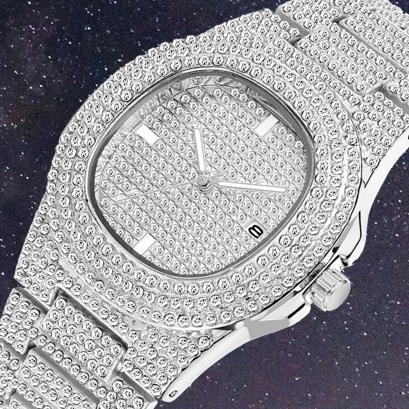

Top manner Edelstahl Diamant Mode Uhr Chronograph Hip Hop Stil Luxus Gold Quarzuhr 2021