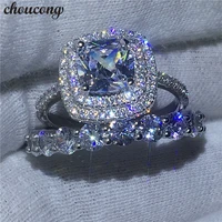 choucong trendy ring set round 5a zircon crystal 925 sterling silver engagement wedding band rings for women bridal jewelry