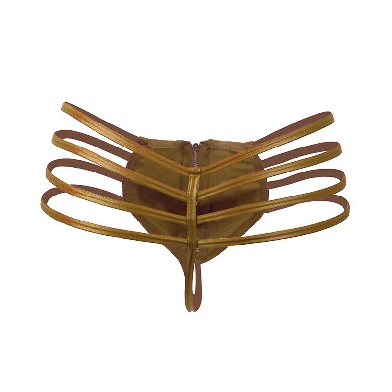 

Hollow Out Men Briefs Underwear Faux Leather Sexy Zipper Panties Bandage Synthetic Knickers Men Gay Sexy Underwear