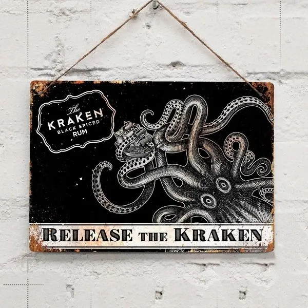 

Retro tin paintings Release The Kraken Rum Landscape Metal Wall Sign Retro Pub Bar ncave Tattoo