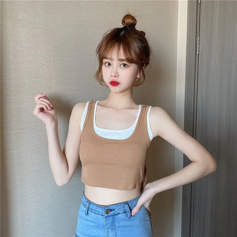 

Design sense color contrast versatile vest women's summer Korean Slim small sling, wear trend outside, with bottom coat inside