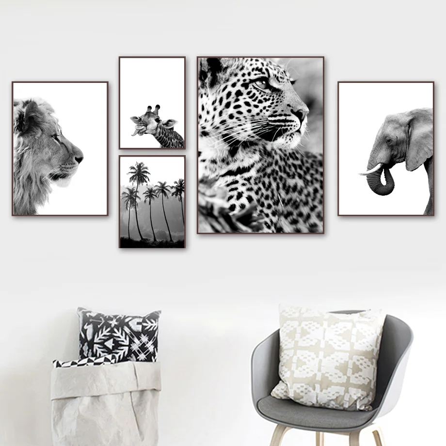 

Giraffe Elephant Lion Pineapple Palm Tree Wall Art Canvas Painting for Living Room Decor Nordic Posters and Prints Wall Pictures