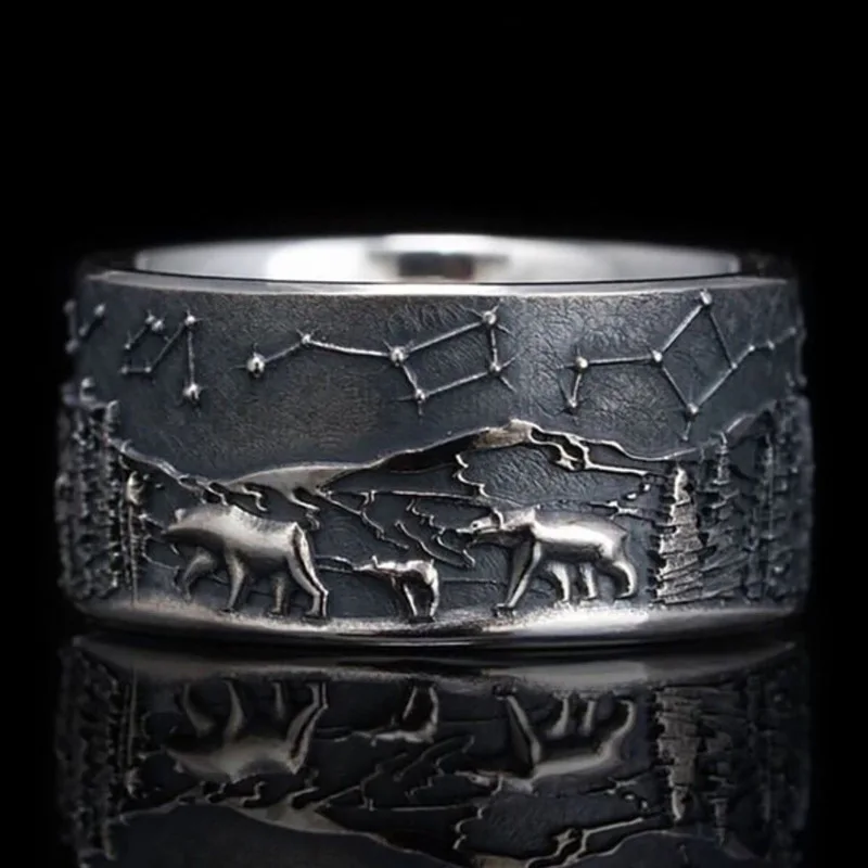 

NEW Vintage Handmade Herd Animal Ring For Men Delicate European Pastoral life Carved Pattern Ring Men Women Wedding Band Jewelry