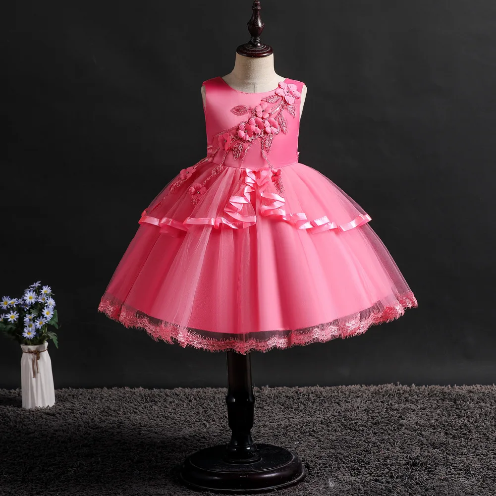 rose pink 10 лучших дизайнерских праздничных платьев, детские белые свадебные платья из тюля с бантом для девочек 2, 3, 4, 5, 6, 7, 8, 15 лет - Цвет: rose pink