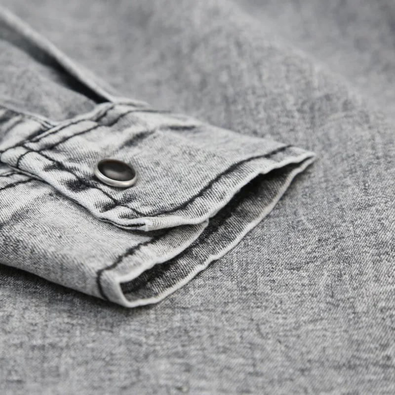 

Men Spring Summer Denim Thin Shirt Short Sleeve Soft Cotton Two Pockets Slim Slight Elastic Jeans Cowboy Shirt Clothing