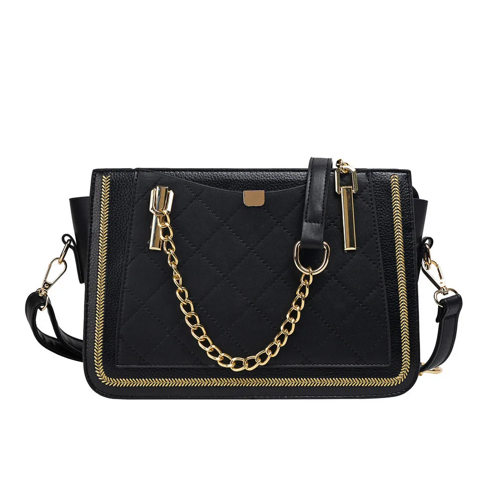 

New Luxury Rivet Handbag Women Bag Designer Brand Metal Chain Tote Bags Casual PU Leather Crossbody Bag