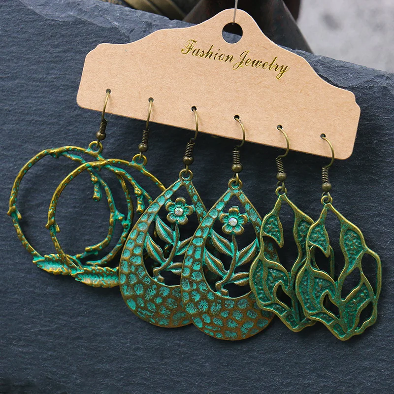 Винтажные богемные серьги античная бронза круглые листья цветок висячие для