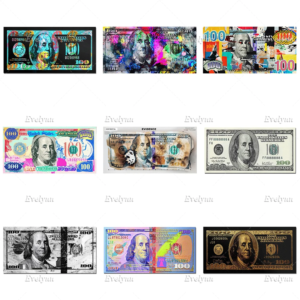 Золотая современная популярная красочная Картина на холсте сто денег граффити