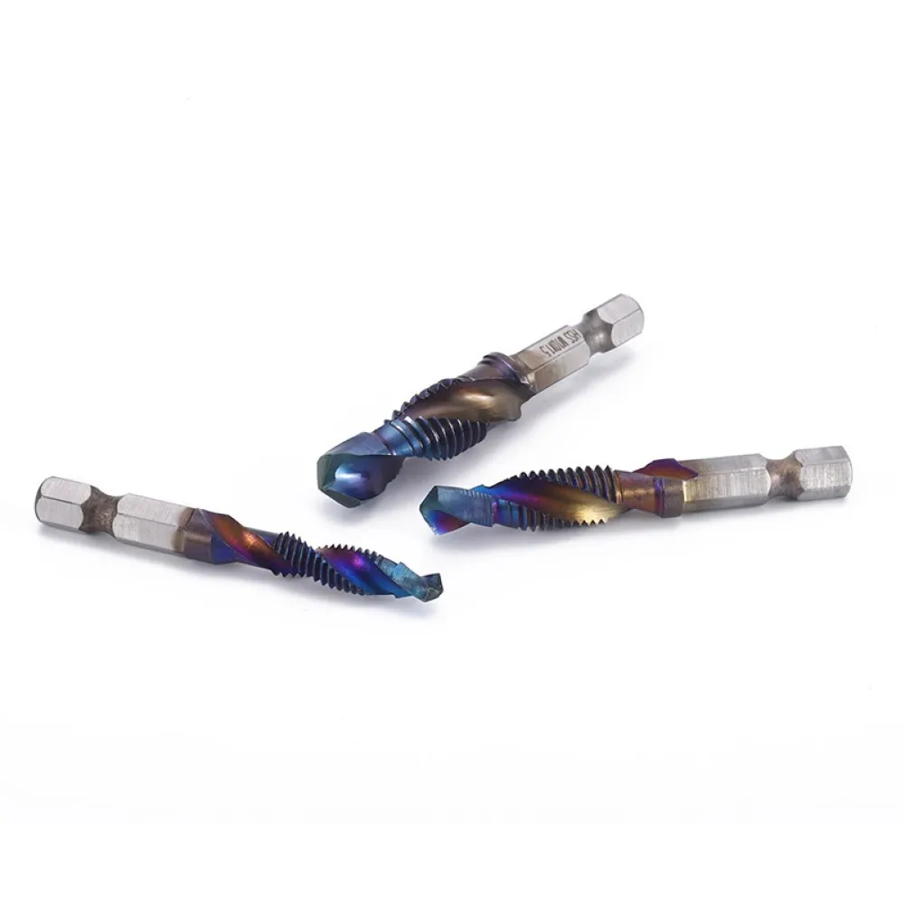 

6PCS Hss Drill Bit M3 M4 M5 M6 M8 M10 Threaded Blue Coated Tap Hex Shank Wood Cutting Cutters Electric Drilling Power Tools