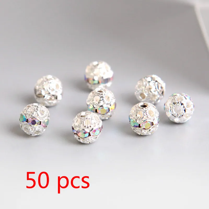 

50pcs Multicolor AB Rhinestone Balls Crystal Loose Spacer Round Beads for Jewelry Making DIY Bracelet Accessories 6/8mm