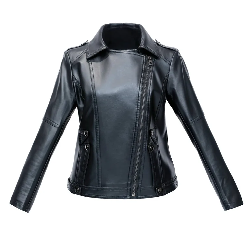 

Autumn Womens Leather Jackets and Coats Fashion Turndown Collar Zippers Slim Short Faux Leather Coat Motorcycle Zipper Jacket