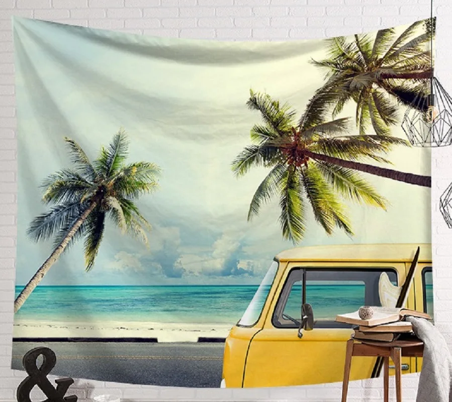 CAMMITEVER Cloud Sky Blue Sea Seaside Beach Coconut Tree Summer Scene Tapestry Wall Hanging Decorative Carpet Yoga Mats | Дом и сад