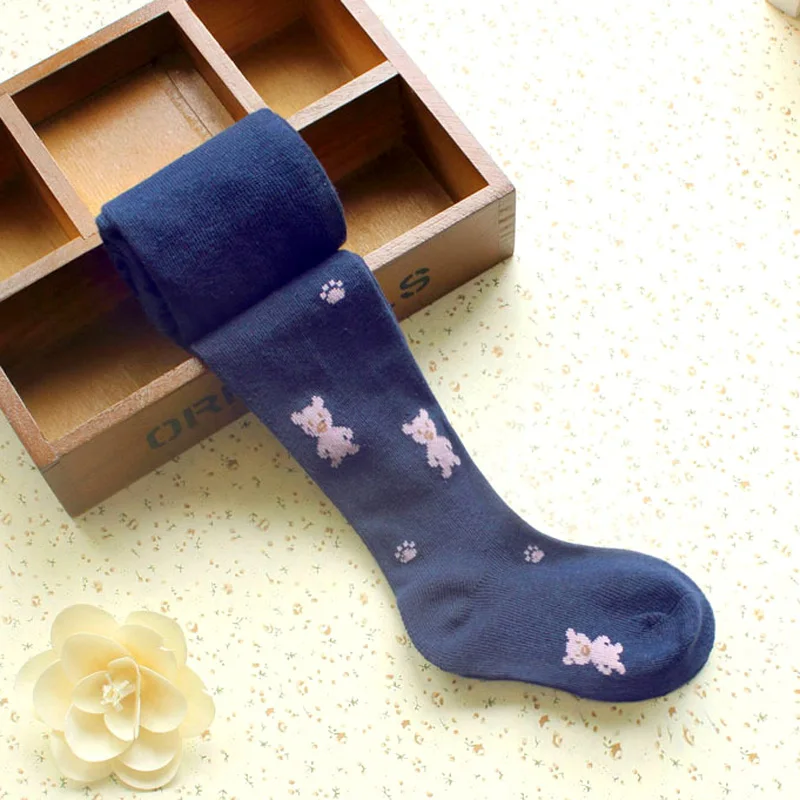Bear Navy Blue Колготки для девочек, чулки для малышей, детские вязаные колготки с цветочным рисунком для девочек, эластичные хлопковые детские От 2 до 9 лет с изображением медведя - Цвет: Bear Navy Blue