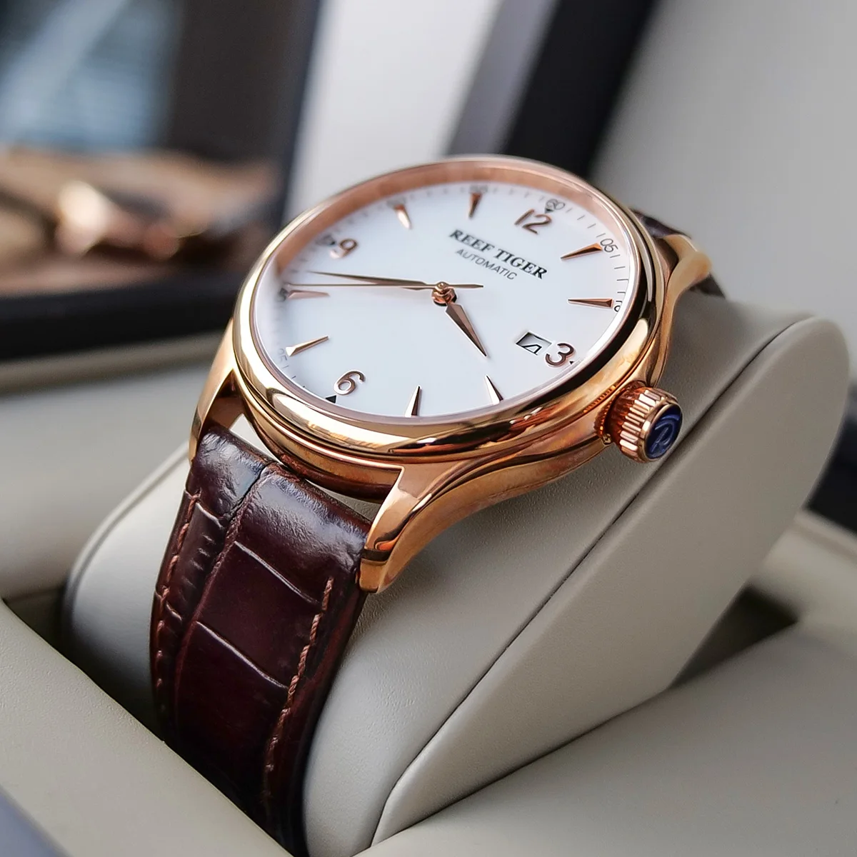 Мужские наручные часы с кожаным ремешком цвета розового золота|watch business|watch forwatches